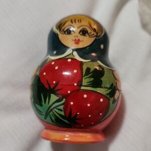 Hand-Painted Red Strawberry Matryoshka Nesting Doll - Classic Russian Style